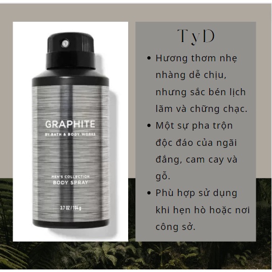 Fullsize- Xịt Thơm Toàn Thân Nam Bath & Body Works BBW Body Spray 104g  GRAPHITE OCEAN MARBLE TEAKWOOD NOIR