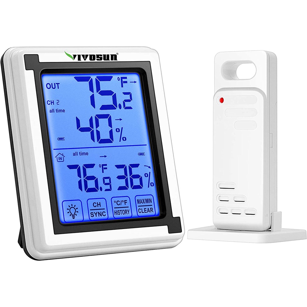 Nhiệt Kế Điện Tử Không Dây Màn Hình LCD Cảm Ứng 200ft / 60m