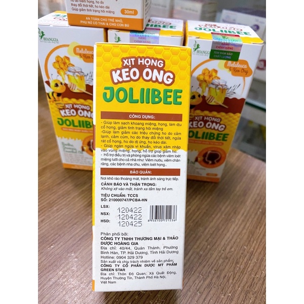 Xịt họng keo ong JOLIIBEE - Keo ong nhập khẩu từ ITALYA - Giảm viêm họng, ho do thời tiết, ho kéo dài, hôi miệng