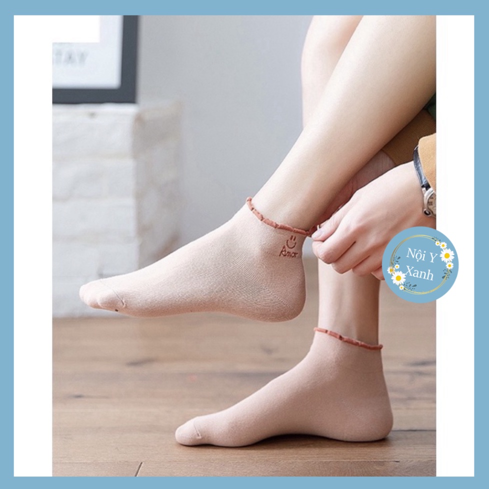 Tất Anor cổ ngắn nữ, vớ nữ mặt cười chất vải cotton co và giãn bốn chiều thoáng khí tt4 nội y xanh, chất ấm, thoáng khí