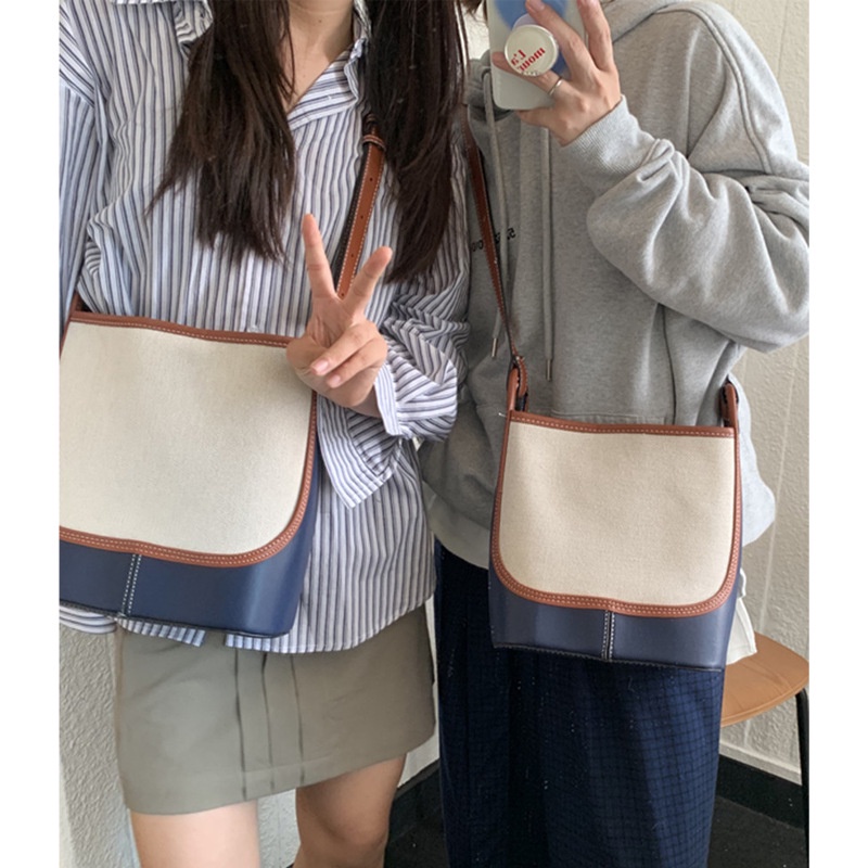 Ielgy Túi Xách bucket Vải Bố Sức Chứa Lớn Màu Sắc Tương Phản Đa Ứng Dụng Cho Nữ