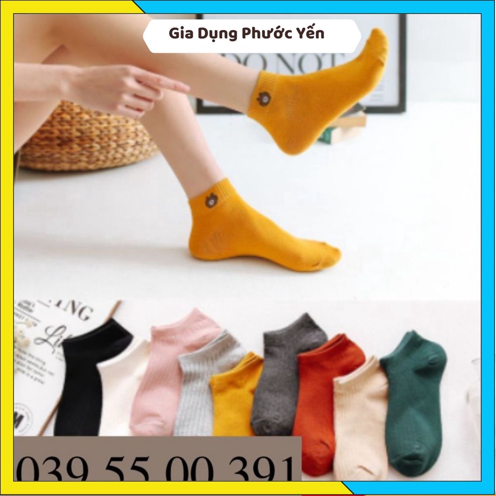 Tất vớ nữ cổ ngắn chất cotton hình gấu brown [ Mua 10 đôi tặng kèm túi gấu ]