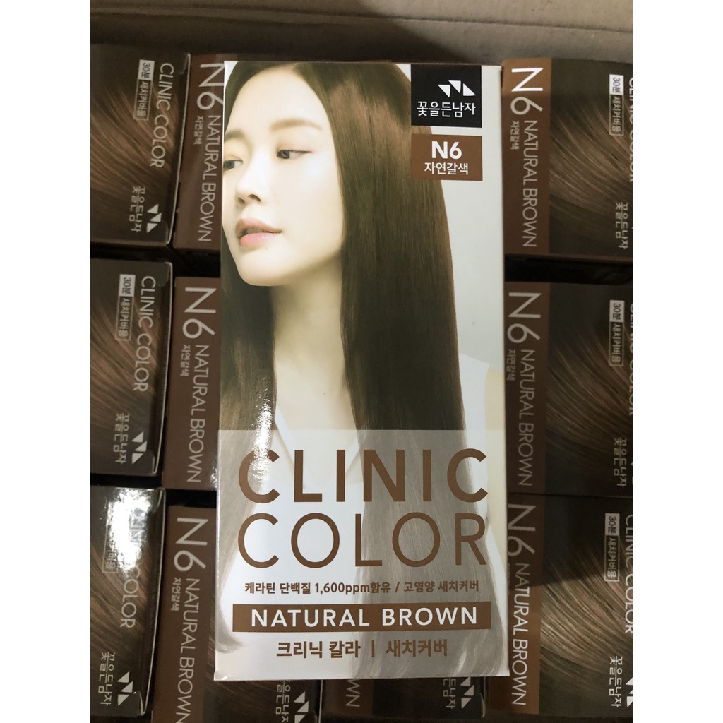 Thuốc nhuộm tóc Hàn Quốc bóng mượt tóc Clinic Color (màu nâu) 꽃남자 염색약N6 자연갈색