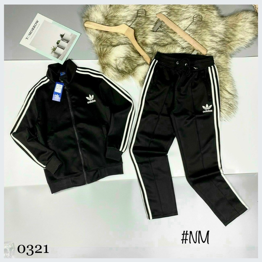 Bộ thể thao adidas nam nữ thu đông 3 sọc, quần áo thể thao co giãn 4 chiều, logo thêu sắc nét