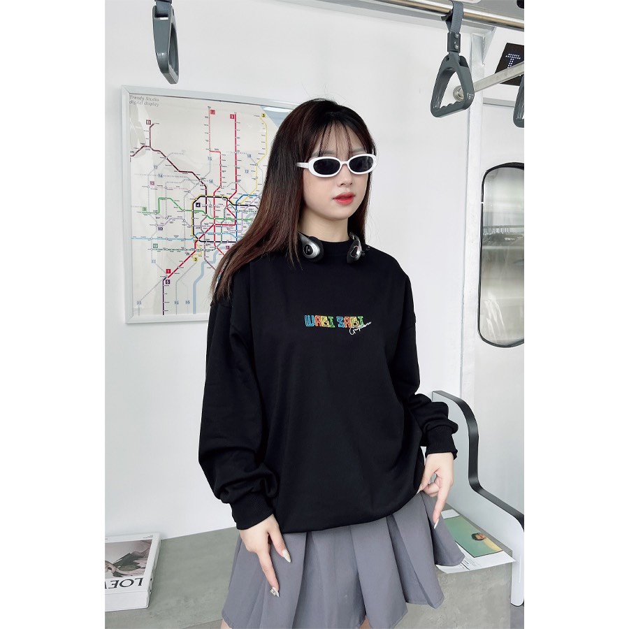 Áo Sweater chữ thêu WabiSabi nỉ cotton 100% chân cua chính phâm Unisex -WSSWT1