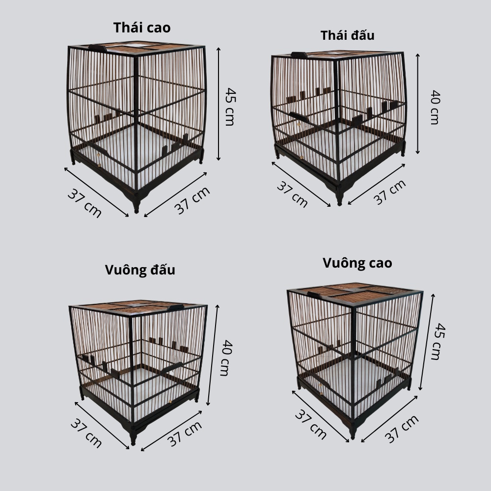 Khung lồng chim chào mào tự ráp,lồng vuông cao,vuông đấu,thái cao,thái đấu. Chất liệu gỗ mun,nan tre,trúc.size 37