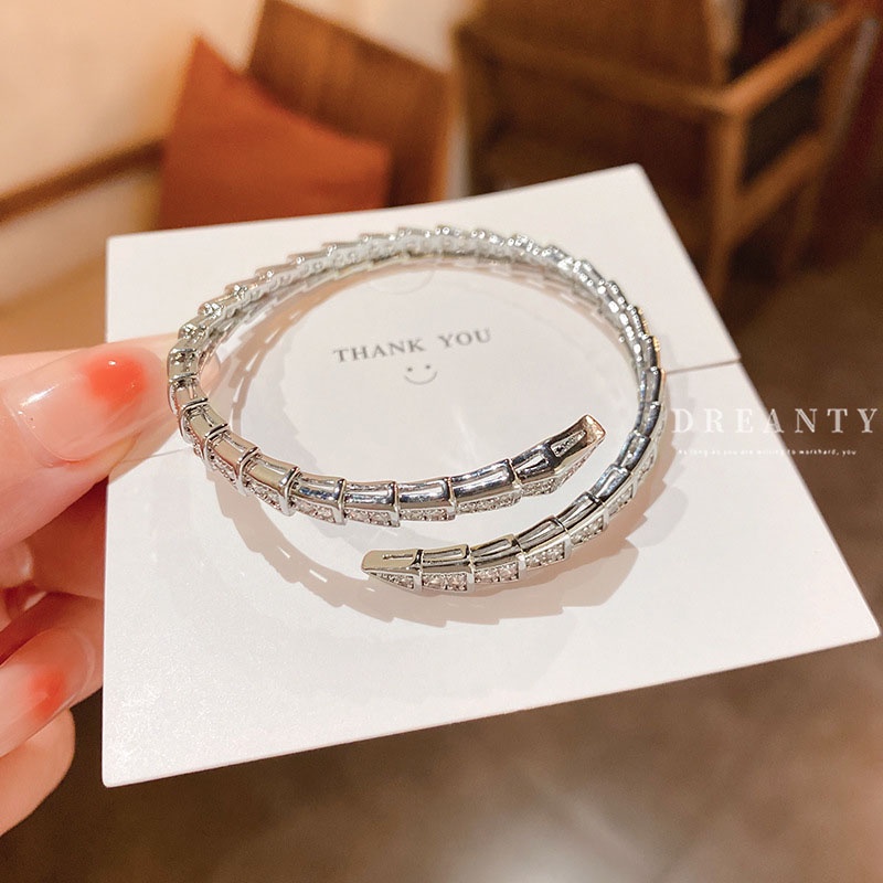 Vòng Tay Hở Bạch Kim Đính Đá Zircon Hình Rắn Đơn Giản Thời Trang Cao Cấp Dành Cho Nữ