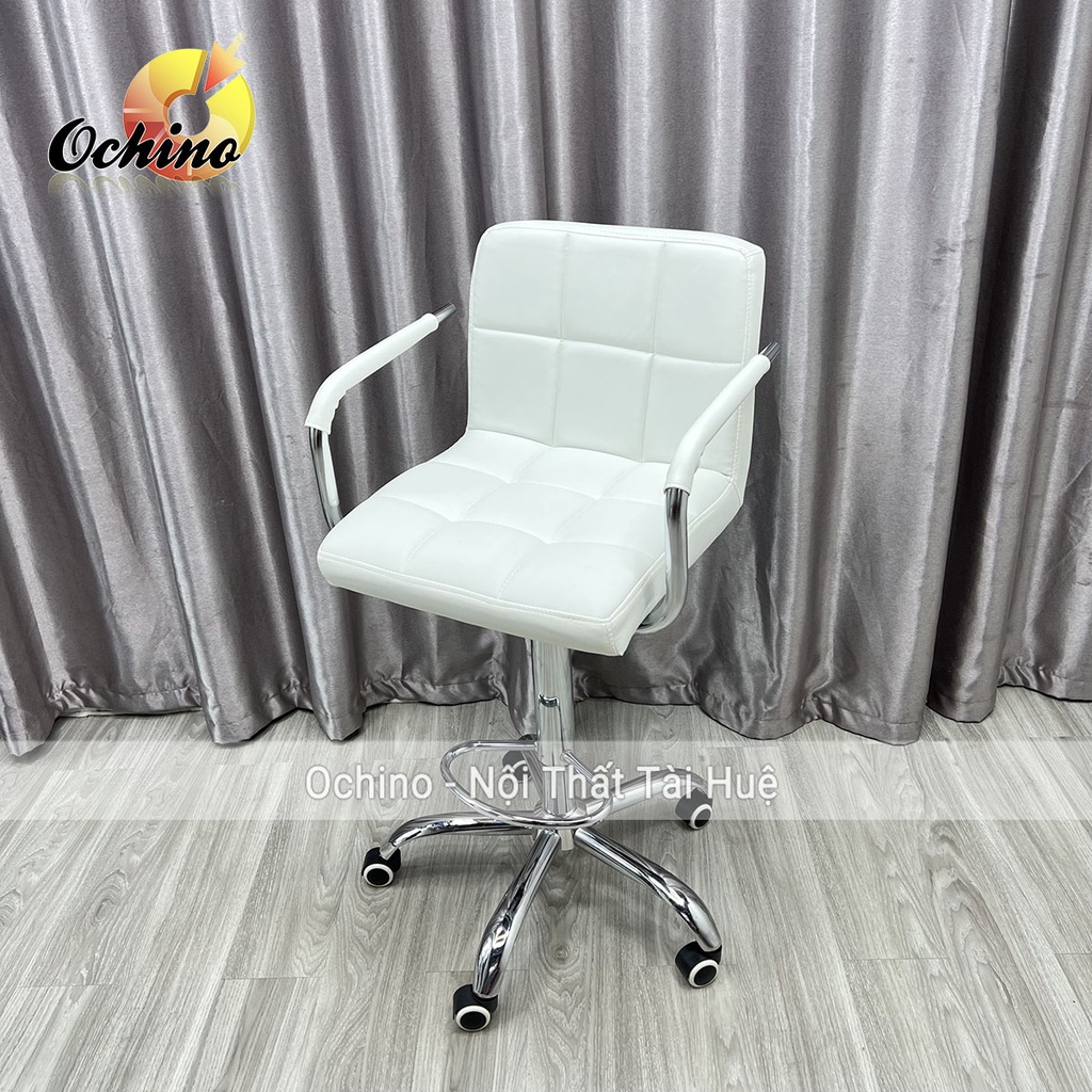 Ghế Chụp Hình, Ghế Quầy Lễ Tân Có Bánh Xe Điều Chỉnh Độ Cao 65/ 85Cm Và Xoay 360 Độ Mẫu Vịn Tay Inox ( Ảnh Thật Shop Chụ