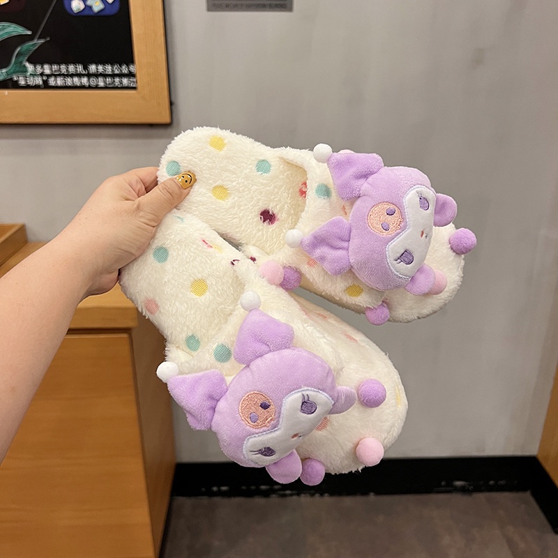 St1 Sanrio mymelody Kuromi Cinnamon Pompom Purin Đế Mềm Giữ Ấm Mùa Thu Đông Họa Tiết Chấm Bi