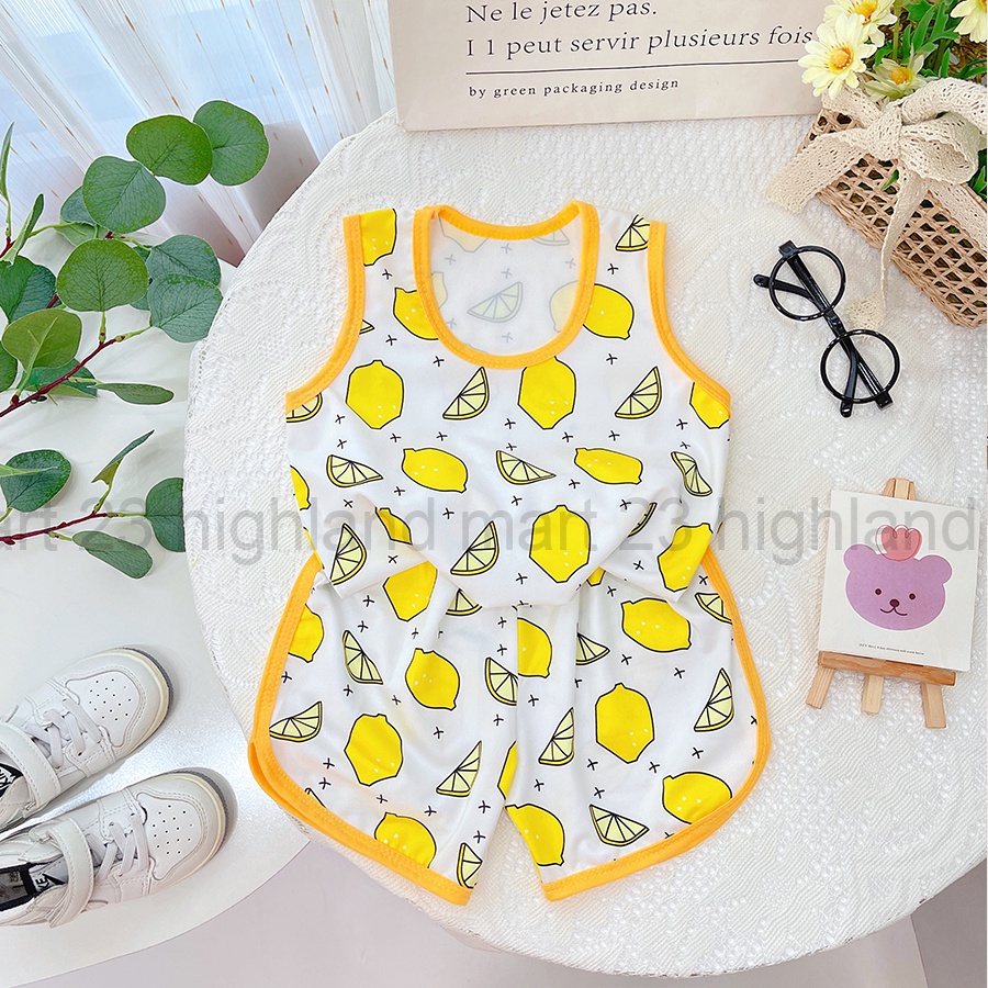 Bộ Ba Lỗ Thun Lạnh In Họa Tiết Trái Chanh Cho Bé