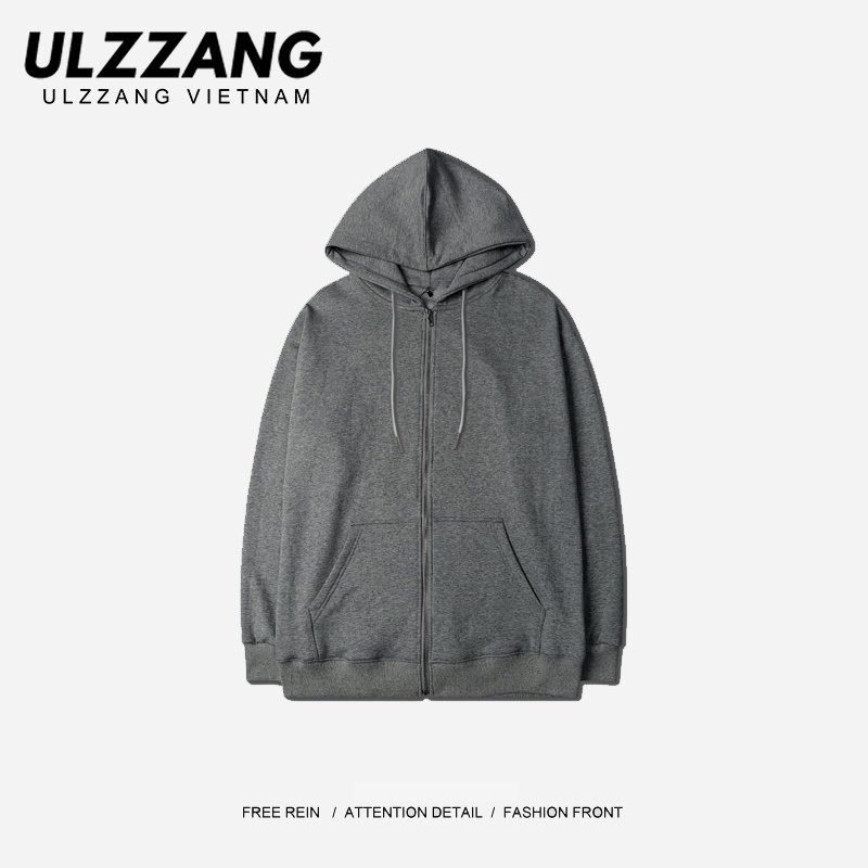 Áo hoodie zip ULZZANG unisex trơn chất liệu nỉ lót bông freesize