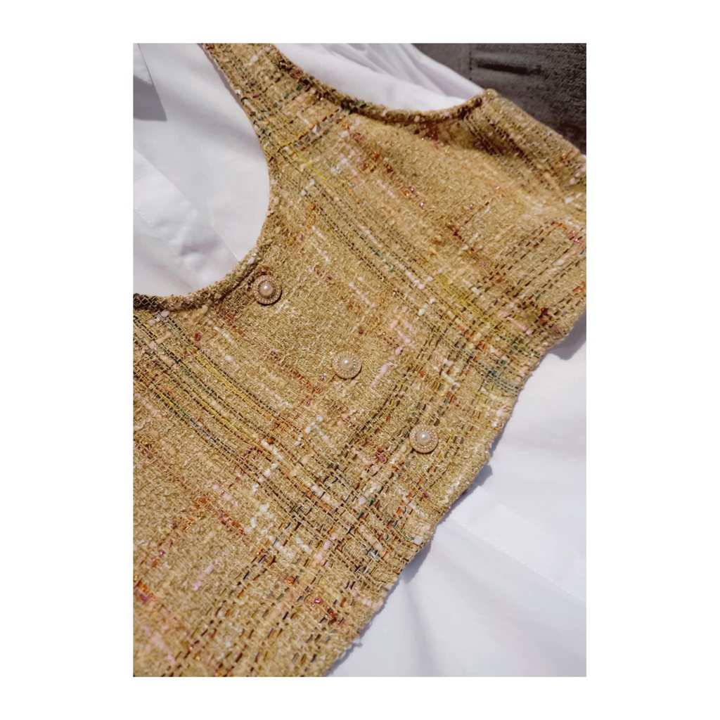 Áo sơ mi phối gile tweed