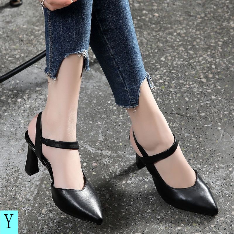 Giày Cao Gót Sandal 2 Gót Vuông Bằng Da Mềm Thời Trang Xuân Hè 022