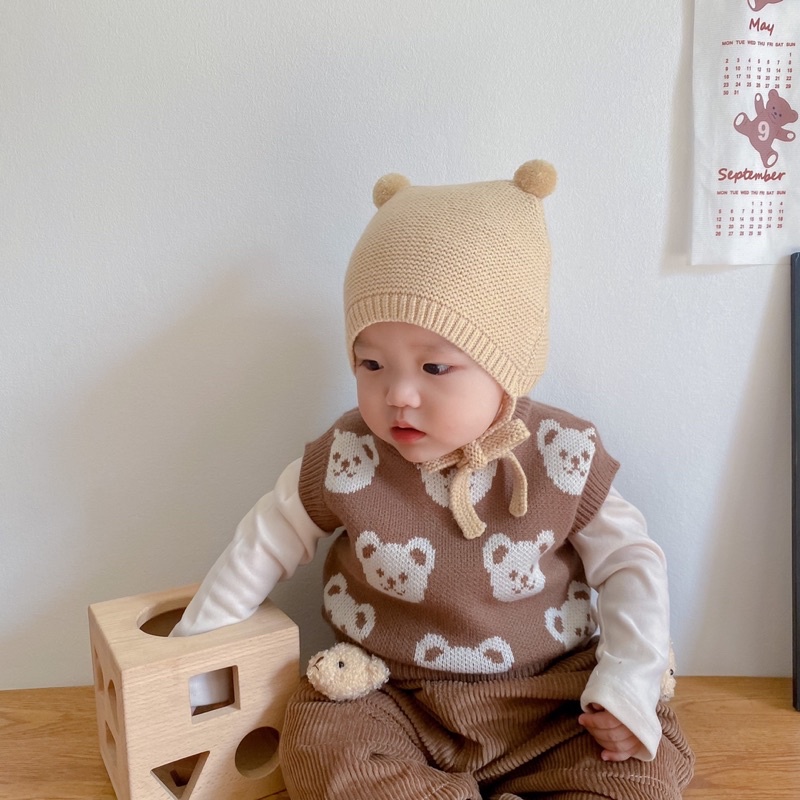 Gile Len Hoạ Tiết Gấu, Cổ Tròn Tay Bo Cực Cute Cho Bé