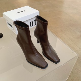 giày bốt da cao gót nhọn 7cm boots thời trang nữ