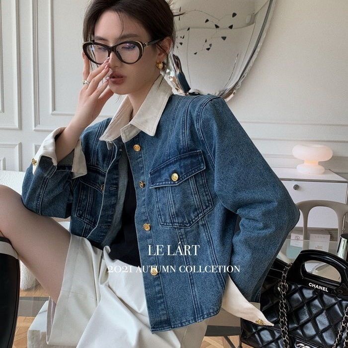 Áo Khoác Denim Tay Dài Dáng Rộng Màu Sắc Tương Phản Thời Trang Mùa Thu 2022