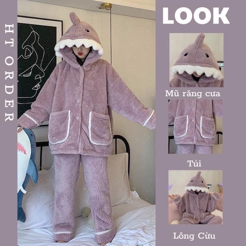 Bộ lông cừu mặc nhà tím cá mập dầy dặn ấm áp mùa đông kiểu dáng hàn quốc ulzzang -XUONGMAYSIGIARE