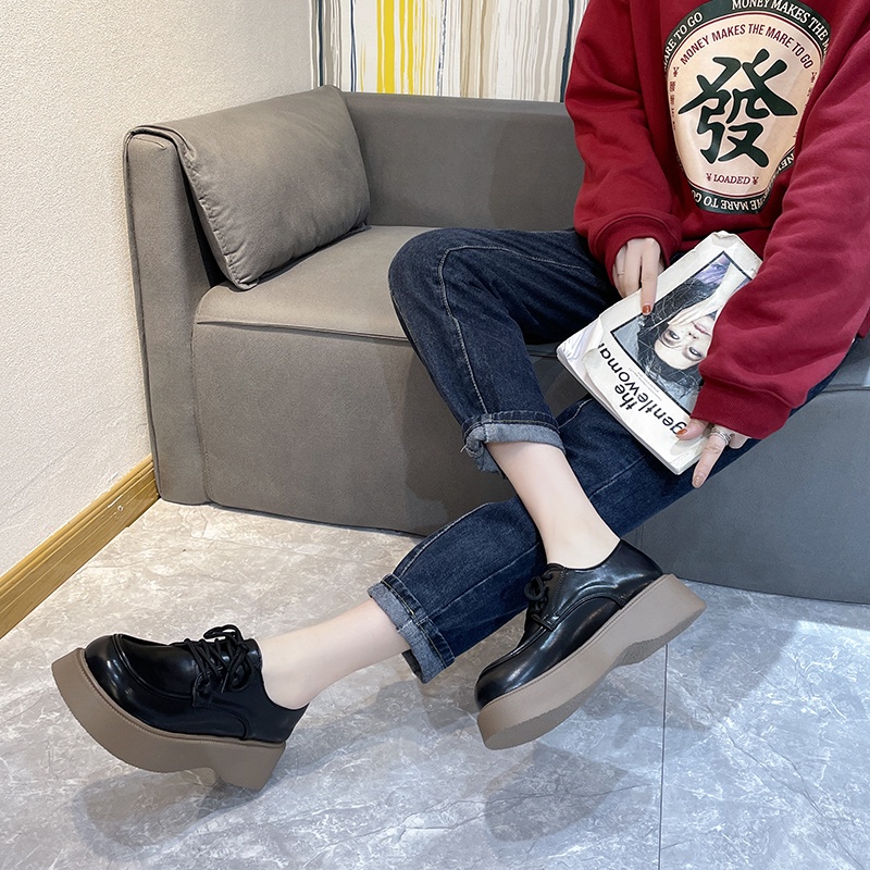 Giày Da Đế Dày Phong Cách Anh Quốc Cổ Điển Cho Nữ