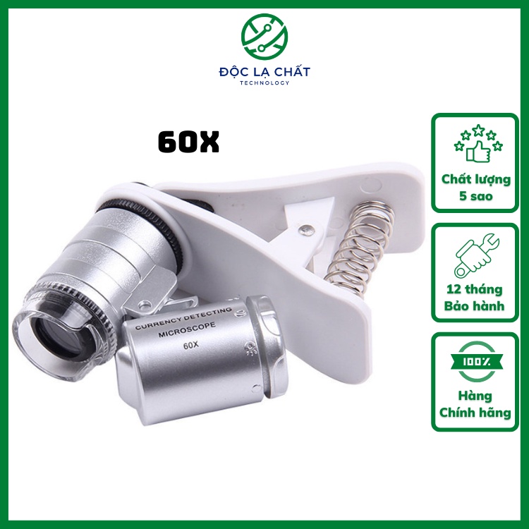 Kinh lúp độ phóng đại 60X kẹp điện thoại - kính lúp soi tem, đồ gốm sứ, thực vật