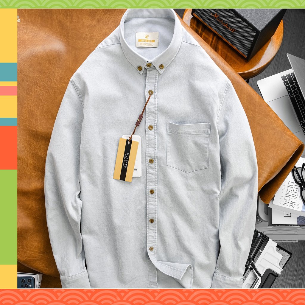 ẢNH SHOP CHỤP - Áo sơmi Denim Musland Xám Trắng chất denim shop bán làm bao khách hàng mê mẫn - - SMML1i - - VNXK