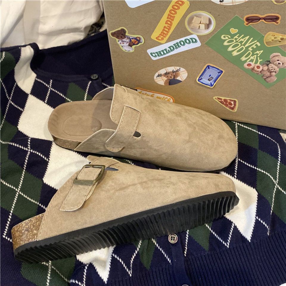 Dép Birkenstock Bít Mũi Đế Bằng Phong Cách Hàn Quốc Thời Trang Xuân Thu Cho Nữ