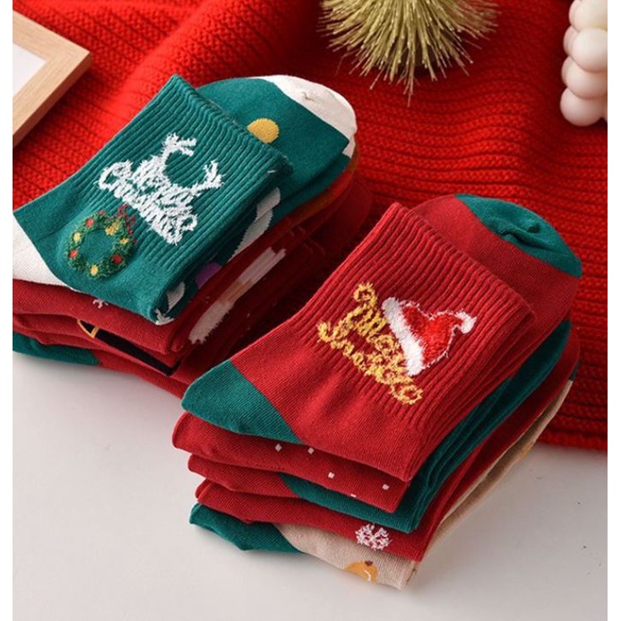 Vớ Cotton Giữ Ấm Họa Tiết Hoạt Hình Giáng Sinh