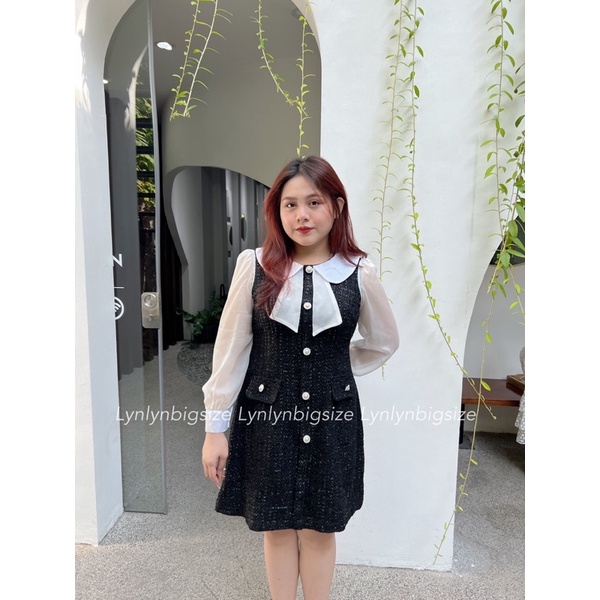 Váy Dạ Tweed BigSize phối tay voan 2 lớp ( 58-97kg)