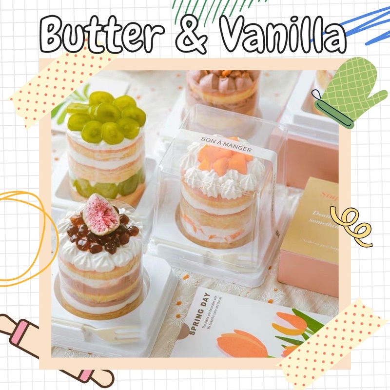 Set 10 Hộp Nhựa Đựng Bánh Đế Thấp Kèm Dĩa và tag Dán Size Đáy Vuông, Tròn, Cuộn
