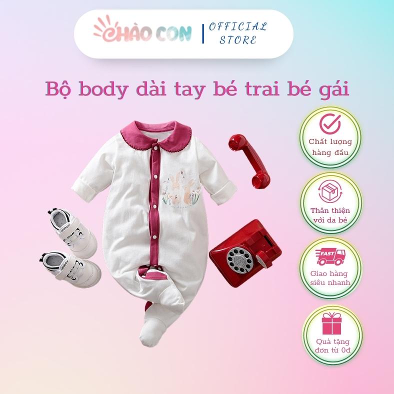 Chào Con- Bộ body dài tay chất liệu cotton dành cho bé trai và bé gái từ 0-2 tuổi, kèm yếm/ bao chân.
