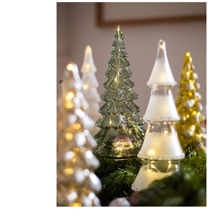 Kính Cây Thông Giáng Sinh Bằng Thủy Tinh Có Đèn Phát Sáng Để Bàn Trang Trí