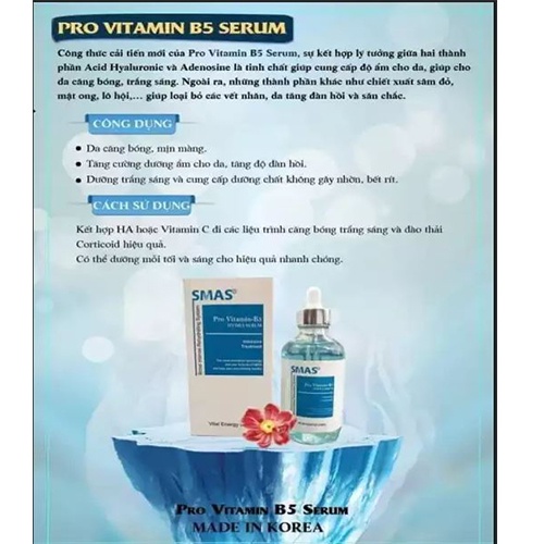 Serum Cấp Ẩm Phục Hồi Giảm Mụn Trắng Da SMAS Pro Vitamin B5 Hydra 120ML Hàng Nhập