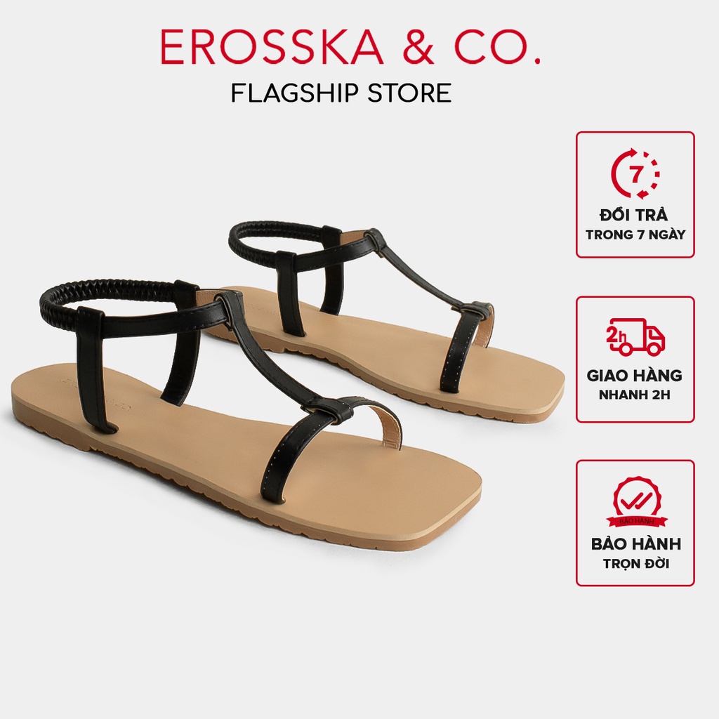 Erosska - Dép nữ thời trang đế bệt Erosska mũi vuông quai chữ T màu đen - SE004
