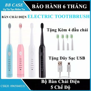 Bàn chải điện electric toothbrush - mua bộ bàn chải điện tặng 4 đầu chải + 1 dây sạc