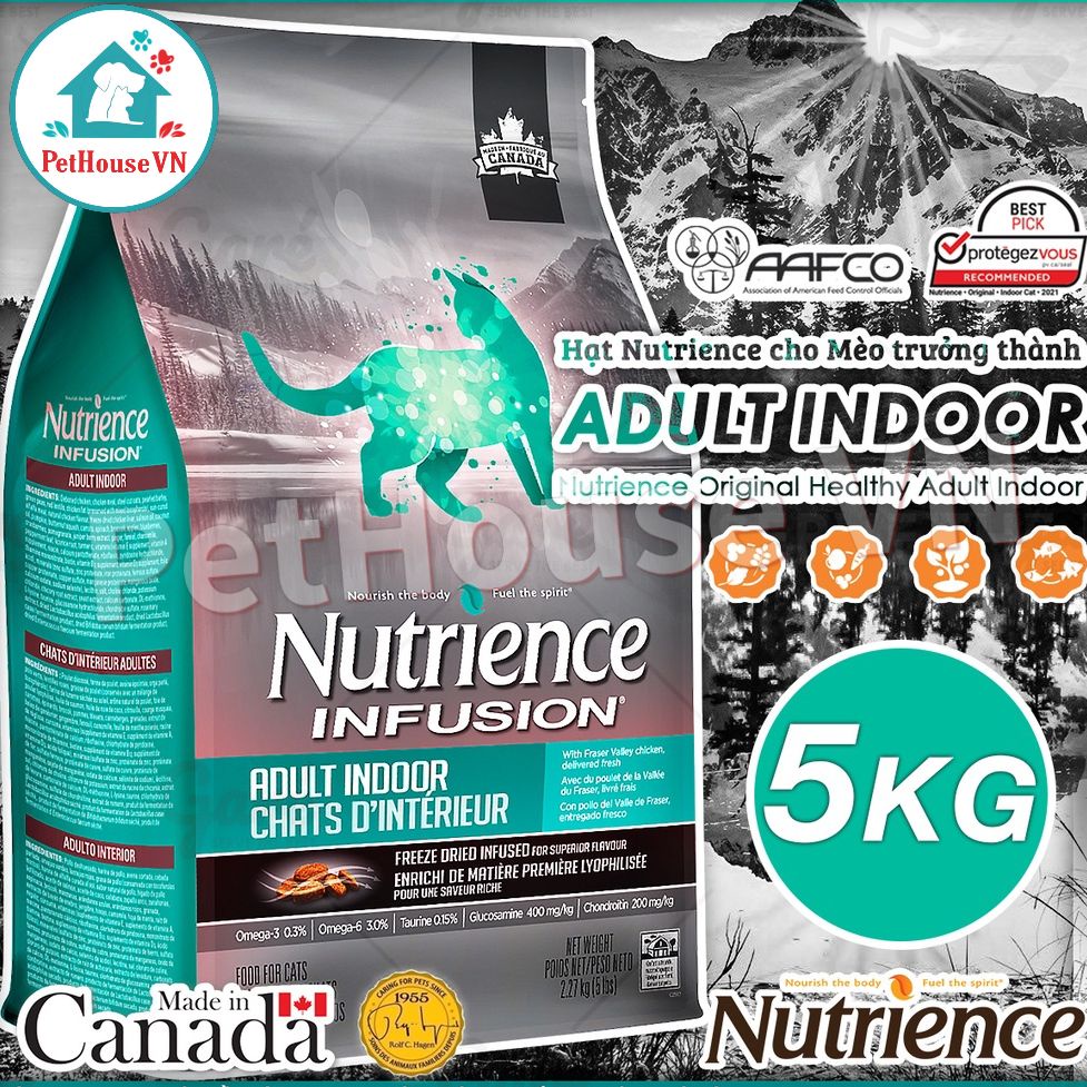 NUTRIENCE ORIGINAL INDOOR - Túi 500G Thức Ăn Hạt Cho Mèo Trưởng Thành Vị Gà & Rau Củ Quả Hàng Chính Hãng