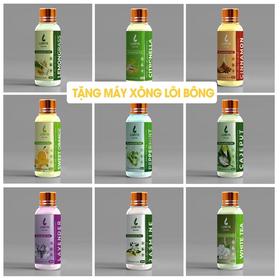 [TẶNG MÁY XÔNG] Tinh dầu thiên nhiên Sả chanh, Quế, Oải hương (lavender), Bạc Hà, Sả Java, Tràm LORITA dùng máy xông #