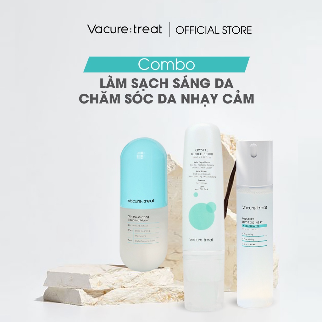 Combo Làm Sạch Sáng Da Vacure:treat Nước Tẩy Trang & Tẩy Da Chết Sủi Bọt & Xịt Khoáng