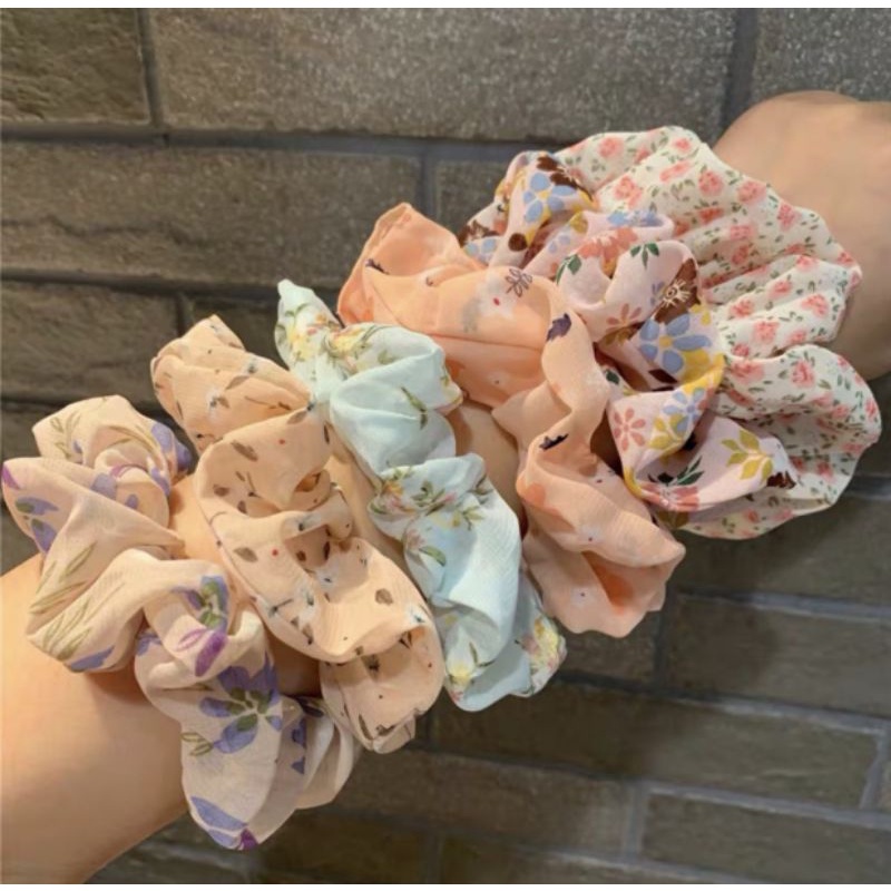 Cột tóc vải scrunchies lưới thêu hoa cúc cao cấp xinh xắn ( hình thật)