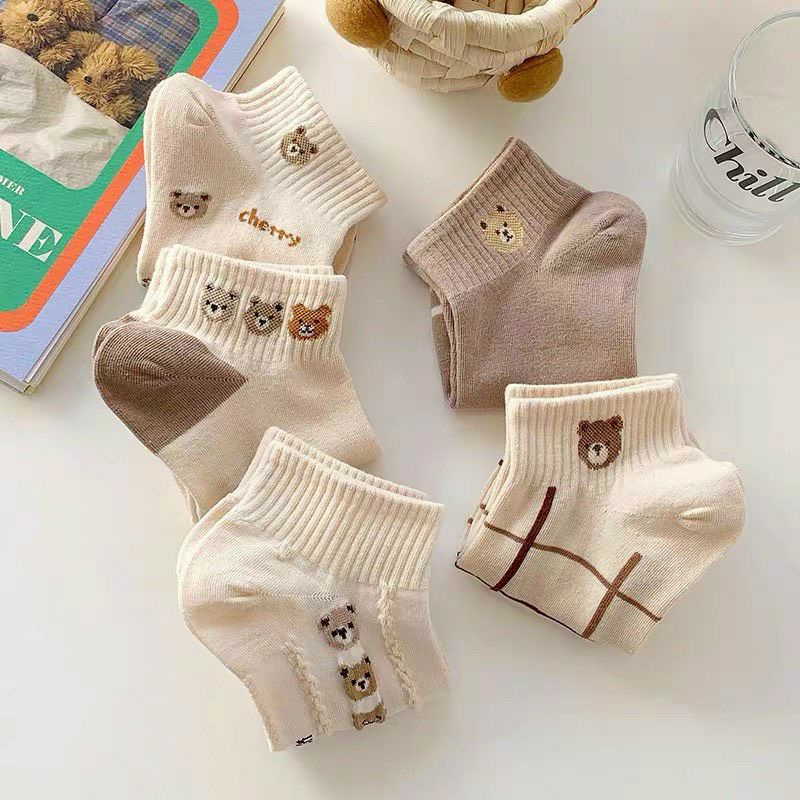 sét 5 đôi tất gấu cổ ngắn hàng dày đẹp cho nữ