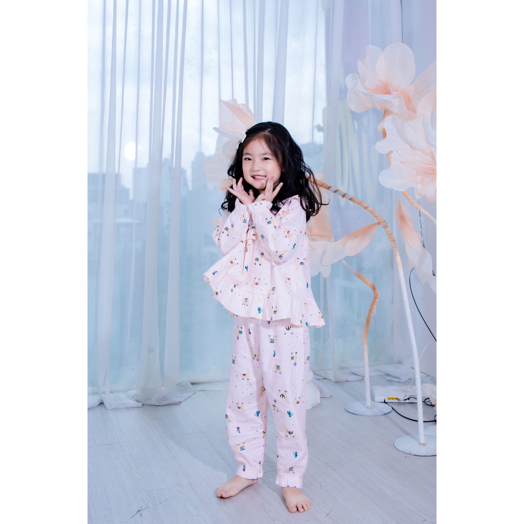 Bộ quần áo Pyjama bé gái dài tay MILAM cổ tròn mặc nhà thoải mái dễ chịu