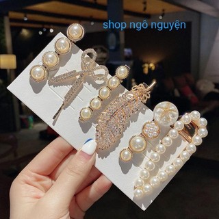 Sét 6 kẹp tóc đính đá ngọc trai sang chảnh có sỉ
