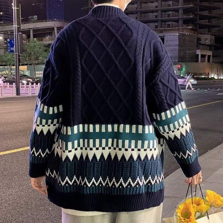 Áo khoác cardigan nam chất len mềm họa tiết, cardigan nam hottrend thổ cẩm