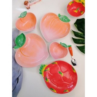 Bát đĩa đào bdiaq10 gốm sứ tráng men cute dễ thương đựng thức ăn salad decor ăn cơm ăn chè bộ chén dĩa