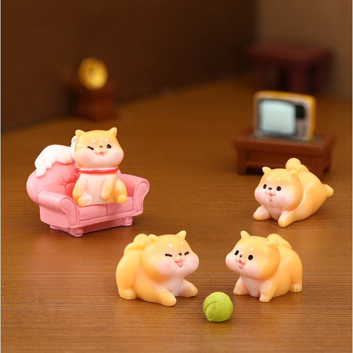 Decor bàn học chó shiba mini trang trí tiểu cảnh sân vườn
