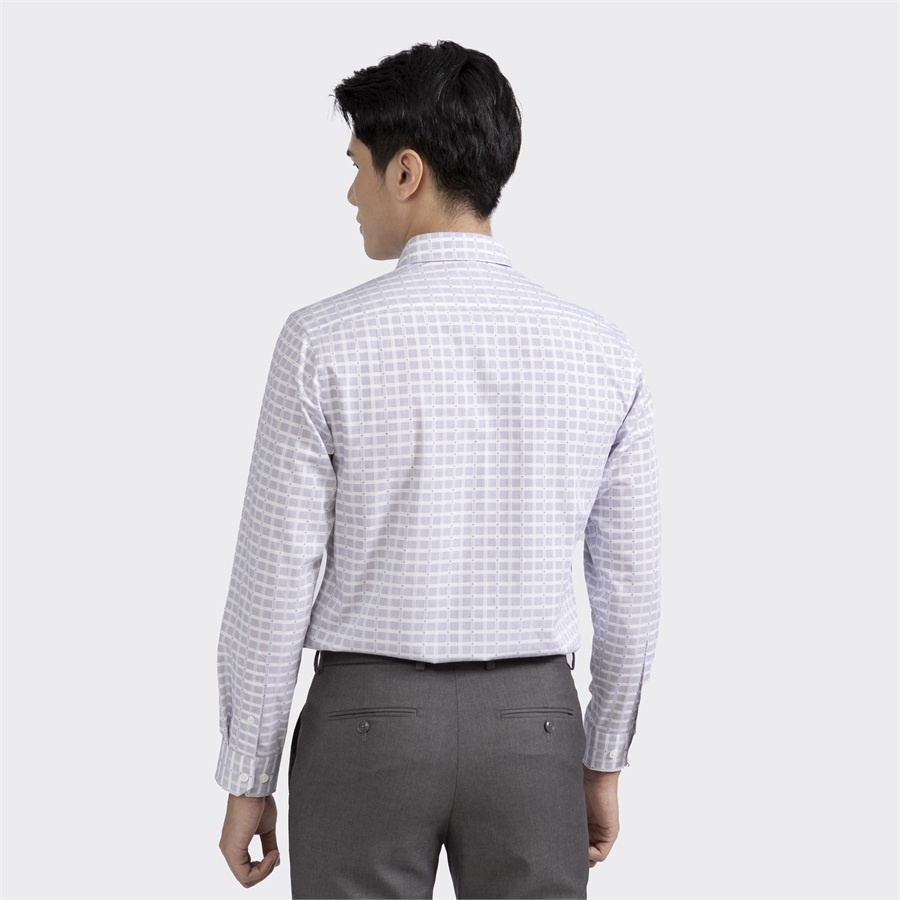 Áo sơ mi nam dài tay ARISTINO ALS06702 Somi công sở cao cấp màu trắng kẻ xám dệt dobby Vải sợi tre dáng suông có túi