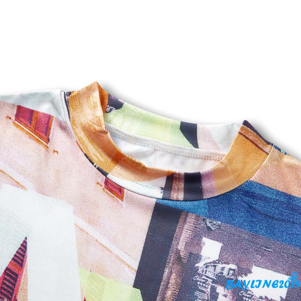 Đầm Tay Ngắn Cổ Tròn Dáng Ôm In Họa Tiết Thời Trang Mùa Hè Xinh Xắn Cho Nữ