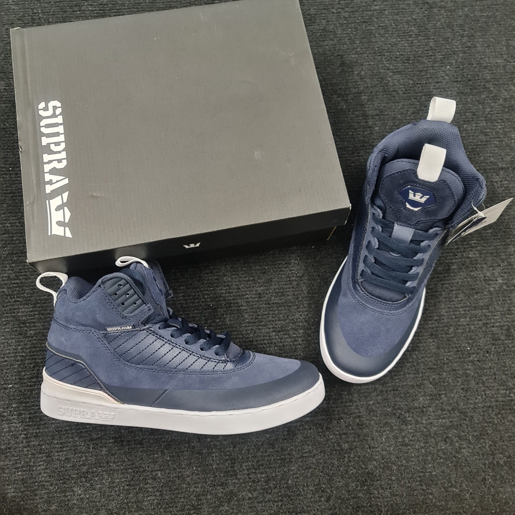 Giày Supra chính hãng da lộn màu xanh đen Navy nam sneaker