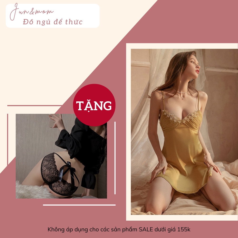 Đồ ngủ sexy gợi cảm Jun & Mom dây vai và lưng đều có khoá tuỳ chỉnh - chất lụa mềm mại xẻ tà 2 viền ren gợi cảm_DN19