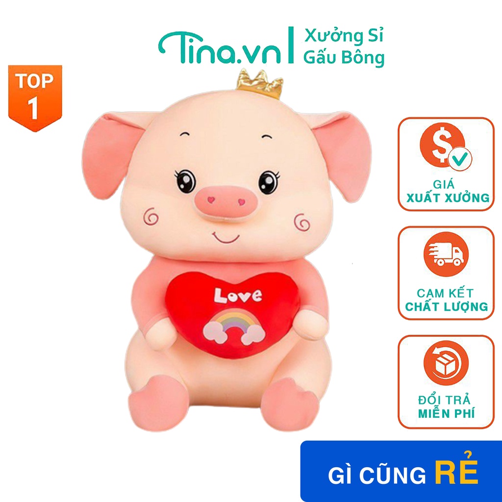 Gấu Bông Heo Ôm Tim, Brown gối ôm hình thú nhồi bông Heo vương miện mềm mịn co giãn 4 chiều