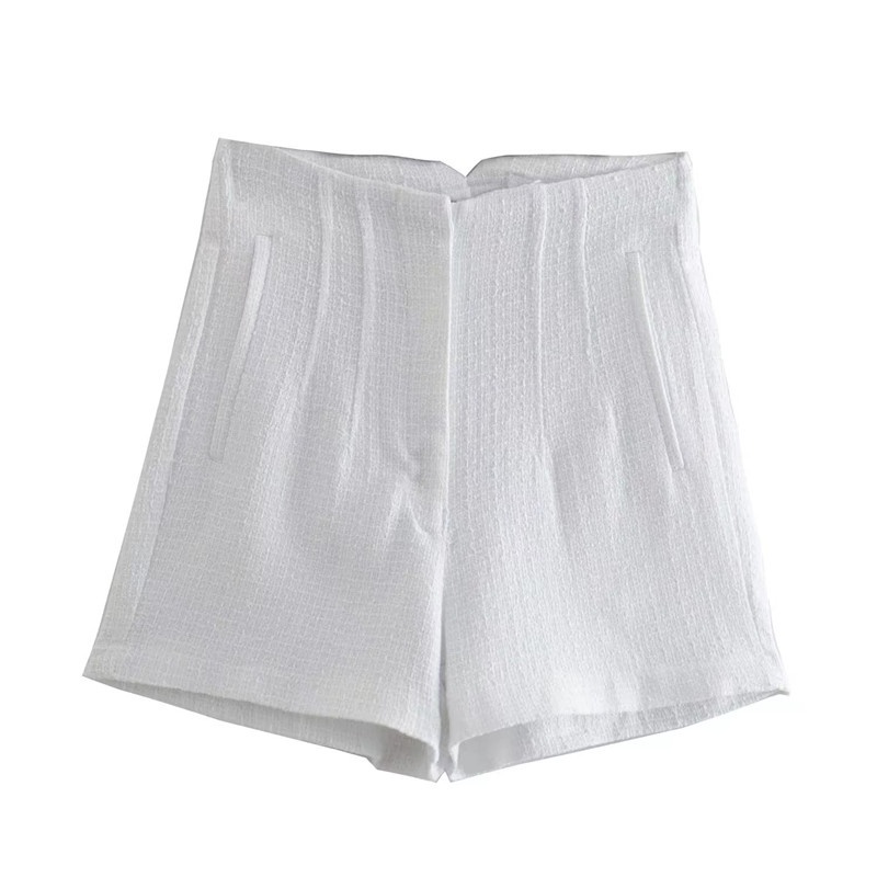 Quần Short Zara Nữ Lưng Cao Màu Trắng Phong Cách Âu Mỹ QT0SG40N9