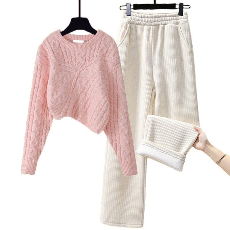 Bộ Áo Sweater Dáng Ôm Phối Quần Dài Ống Rộng Phong Cách Hàn Quốc Thời Trang Mùa Thu 2022